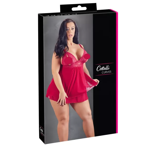 Cottelli Plus Size - babydoll koronkowy luźny - czerwony - XL