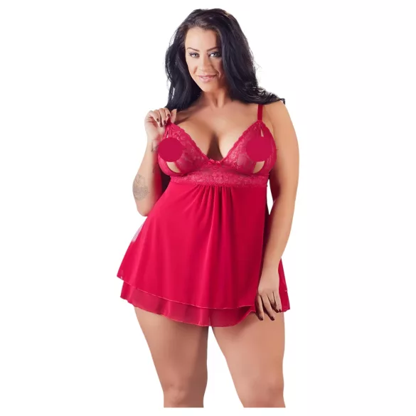 Cottelli Plus Size - babydoll koronkowy luźny - czerwony - 3XL