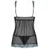 Obsessive - babydoll z haftem i stringi - czarno-turkusowy
