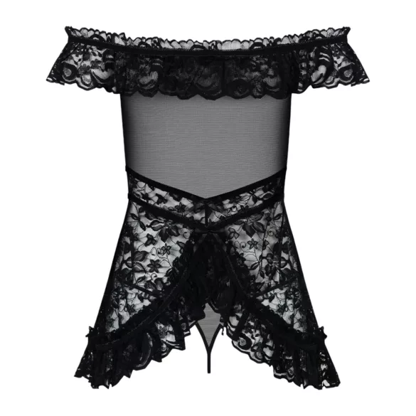 Obsessive - babydoll z falbankami i stringi - czarny