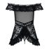 Obsessive Flores - falbanka babydoll i stringi (czarne) - L/XL