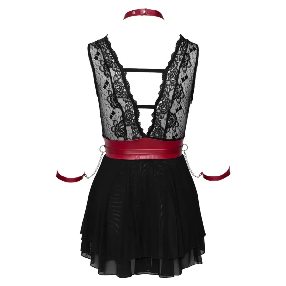 Cottelli Bondage - koronka babydoll z kołnierzem (czarny)