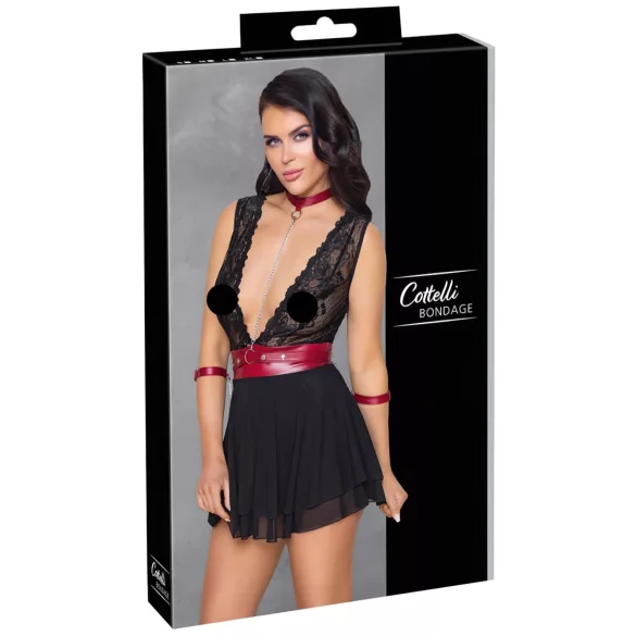 Cottelli Bondage - koronka babydoll z kołnierzem (czarny) - L