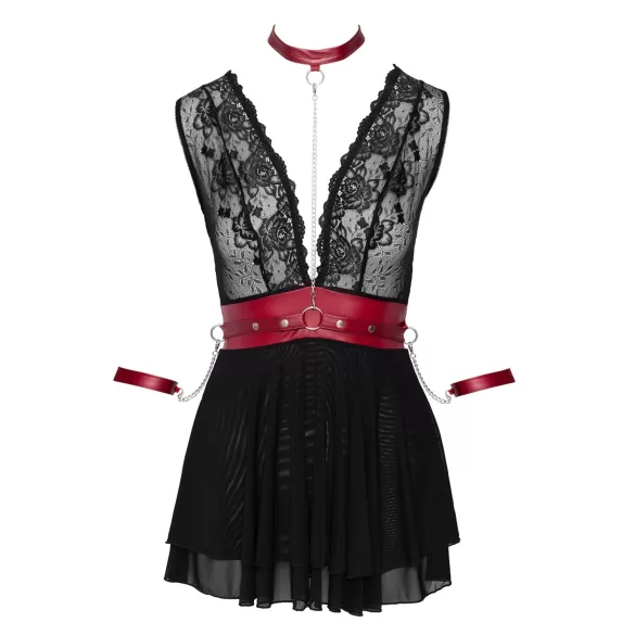 Cottelli Bondage - koronka babydoll z kołnierzem (czarny) - L