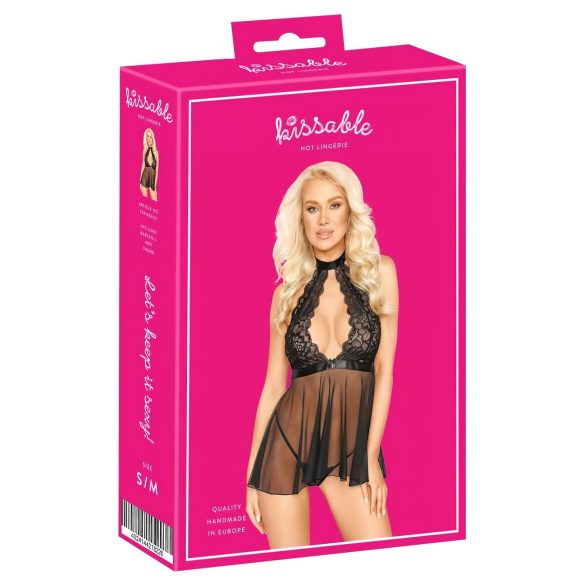 Kissable - babydoll halter - koronka - czarny - L/XL