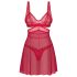 Obsessive Cupide Desir - przezroczysta koronkowa koszulka nocna (czerwona) - L/XL