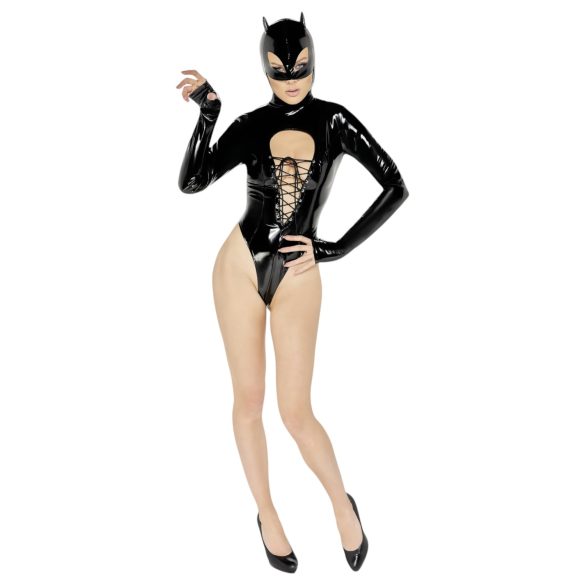 Czarna Aksamitna - body Batwoman z długim rękawem (czarne) - M