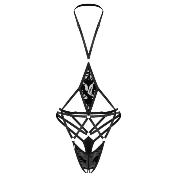 Obsessive Keira Lise - body otwarte z paskami - czarne - L/XL