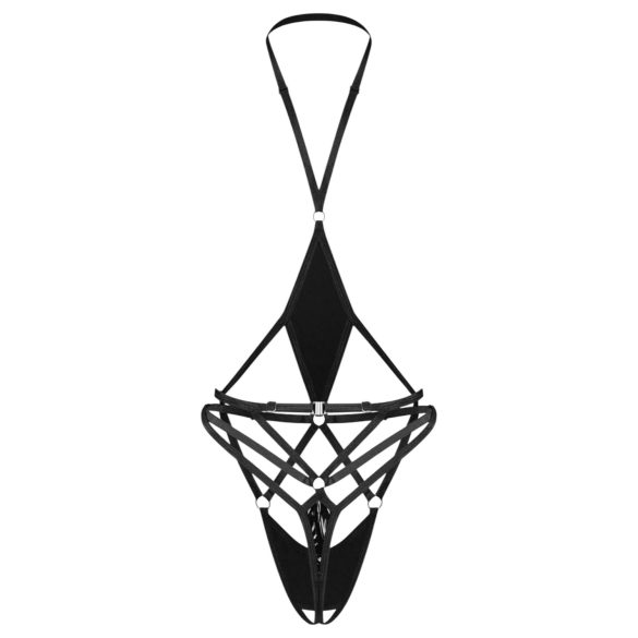 Obsessive Keira Lise - body otwarte z paskami - czarne - L/XL