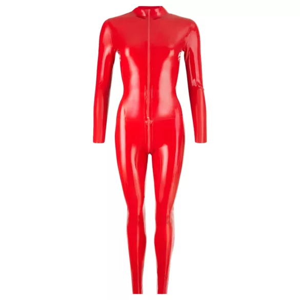 LATEX - kombinezon damski z długim rękawem - lateksowy - czerwony - S