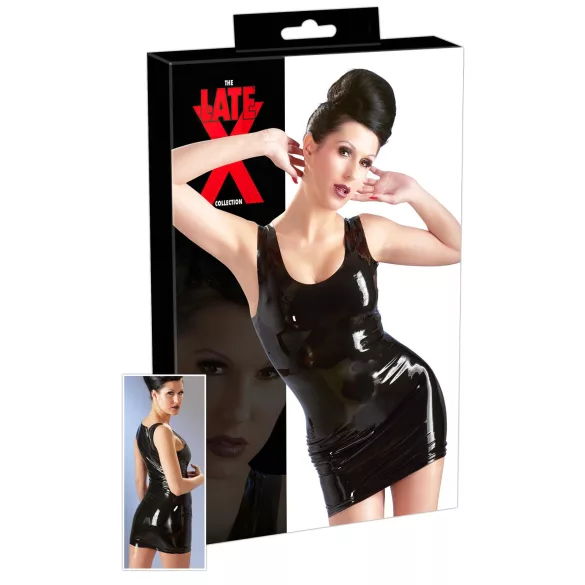 Latex - sukienka mini bez rękawów - czarna - L