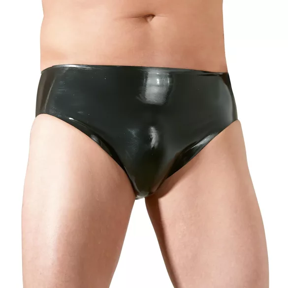 LATEX - męskie majtki z wewnętrznym dildo analnym - lateks czarne - L
