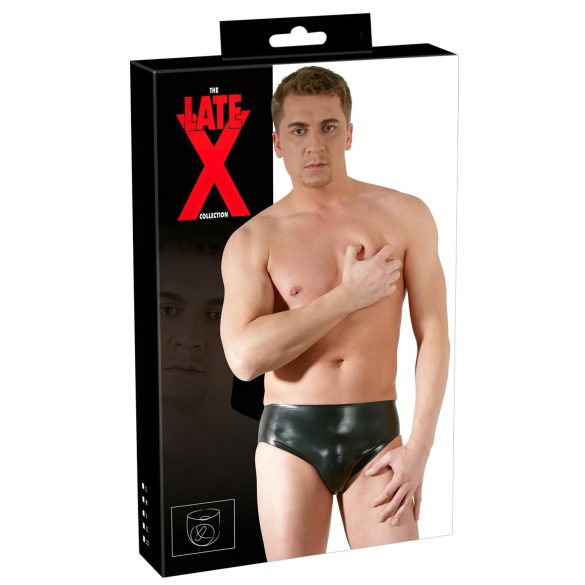 LATEX - męskie majtki z wewnętrznym penisem i analnym dildo (czarne) - XL