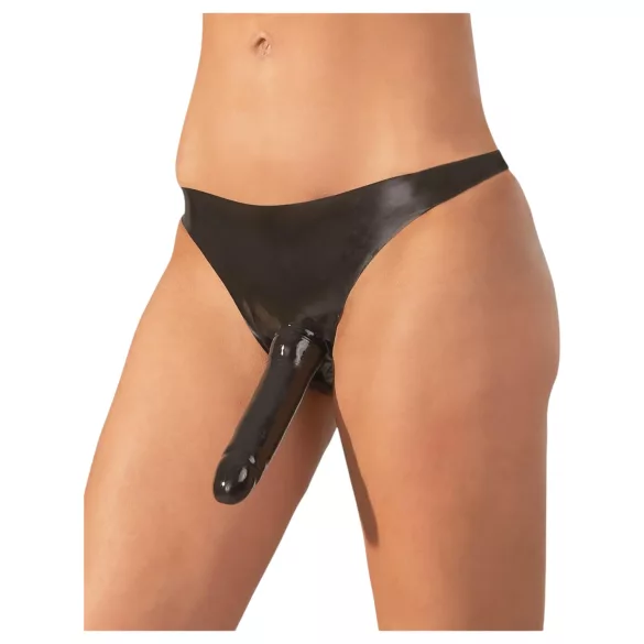 LATEX - majtki z zewnętrznym dildem - lateks czarne S-L