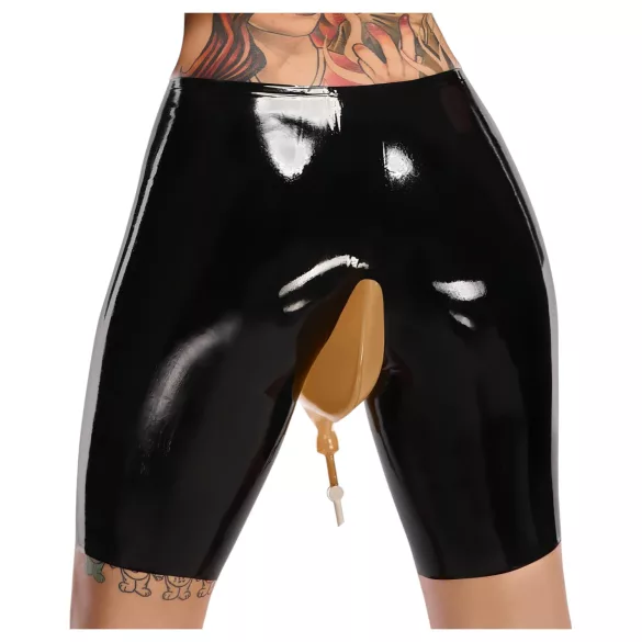 LATEX - Czarny lateksowy spodenki z otworem na odpływ