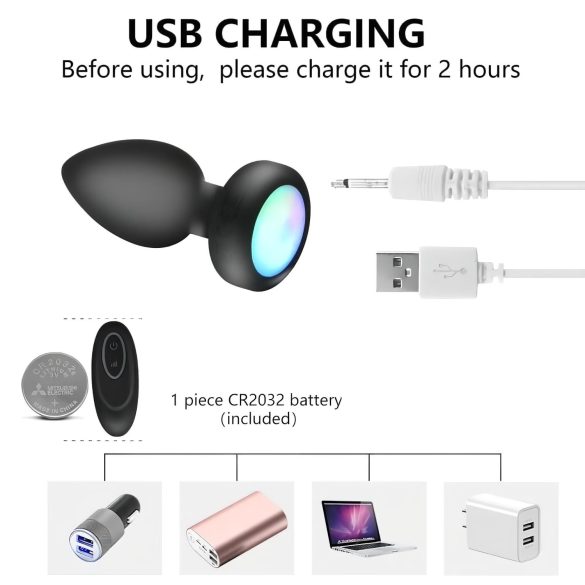 Mrow - wibrujący korek analny z pilotem - podświetlany - czarny