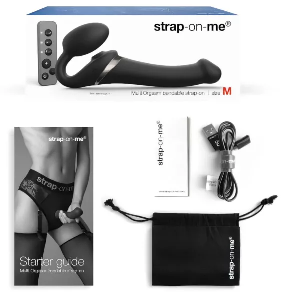 Strap-on-me - wibrator do przypięcia z falami powietrza M - czarny