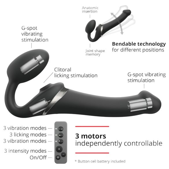 Strap-on-me - wibrator do przypięcia z falami powietrza M - czarny