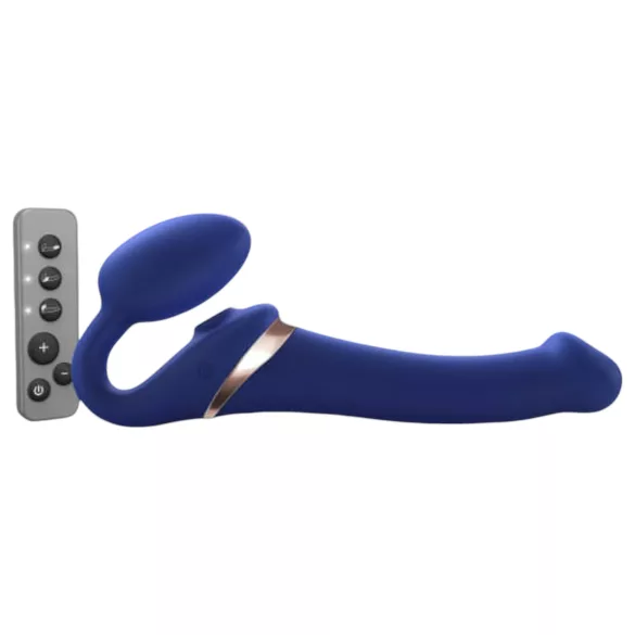 Strap-on-me - strap-on wibrator z falą powietrzną - silikon niebieski M