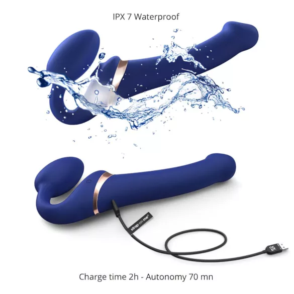 Strap-on-me - strap-on wibrator z falą powietrzną - silikon niebieski M