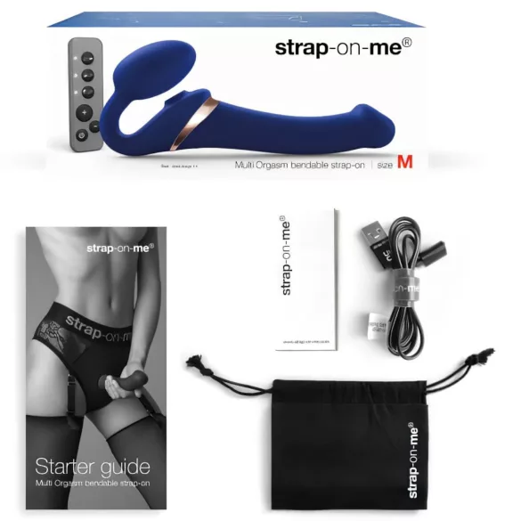 Strap-on-me - strap-on wibrator z falą powietrzną - silikon niebieski M