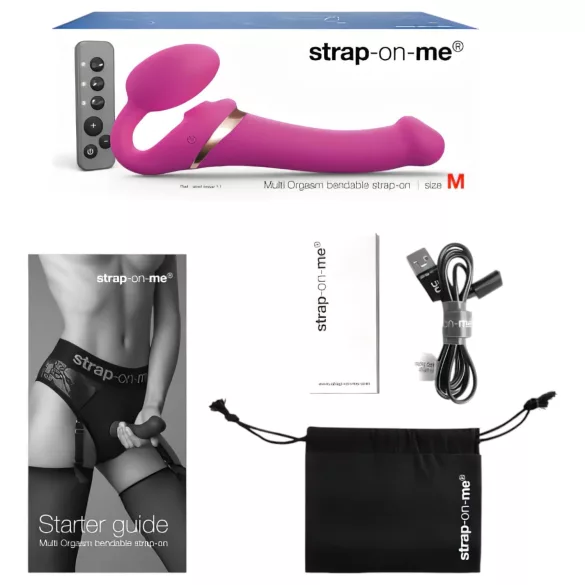 Strap-on-me M - wibrator z paskiem - fale powietrzne - różowy