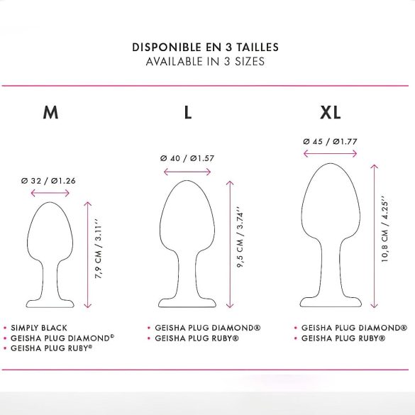 Dorcel - korek analny z różowym kryształem - czarny - Geisha Plug Ruby M