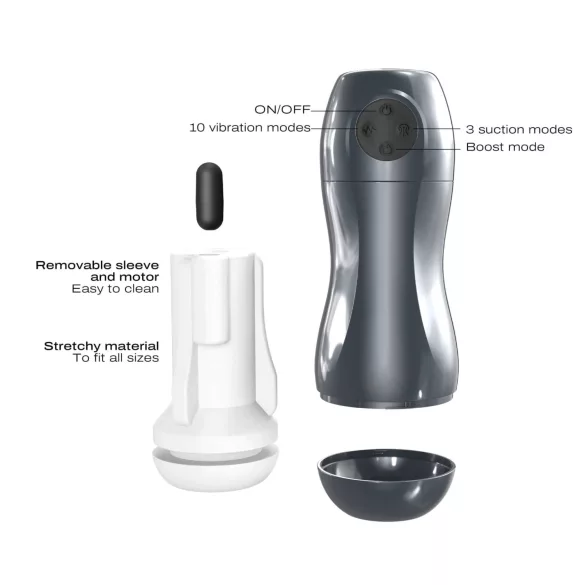 Dorcel Blowjoy Vibe - masturbator ssąco‑wibracyjny akumulatorowy (szary)