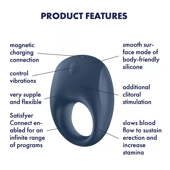 Satisfyer Strong One - pierścień wibracyjny na penisa sterowany aplikacją, dla mężczyzn (niebieski)