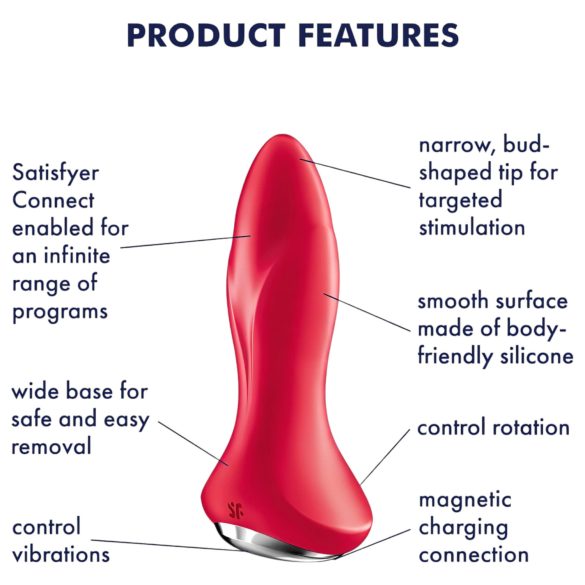Satisfyer - wibrator analny rotacyjny z perełkami - silikon czerwony