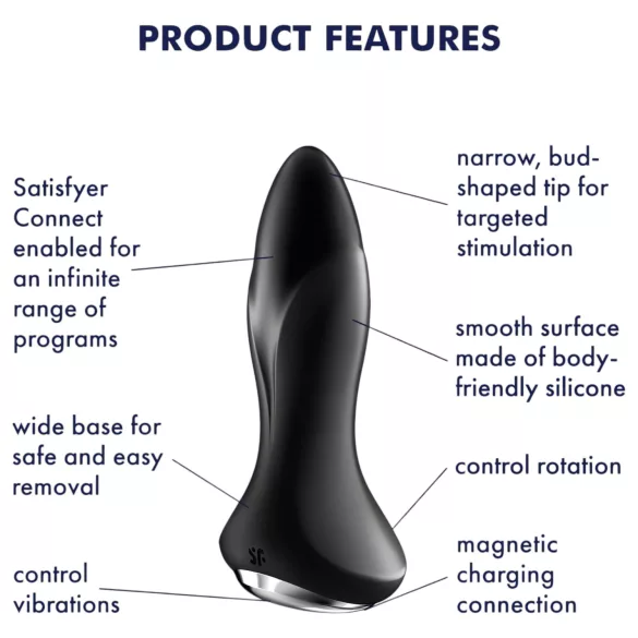 Satisfyer Rotator Plug 1 - wibrujący korek analny z perełkami - czarny