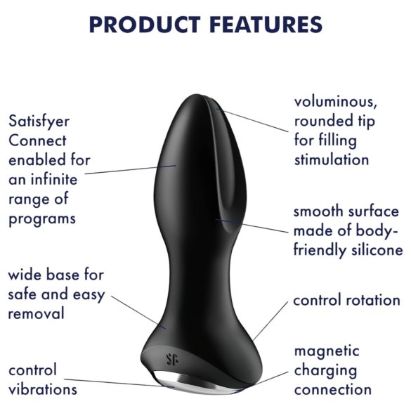 Satisfyer - wibrator analny rotacyjny z koralikami - silikon czarny