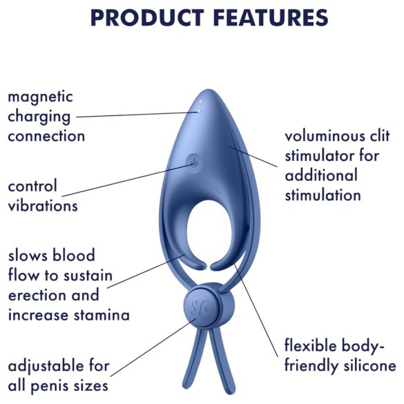 Satisfyer Sniper - pierścień wibrujący na penisa - akumulatorowy - niebieski