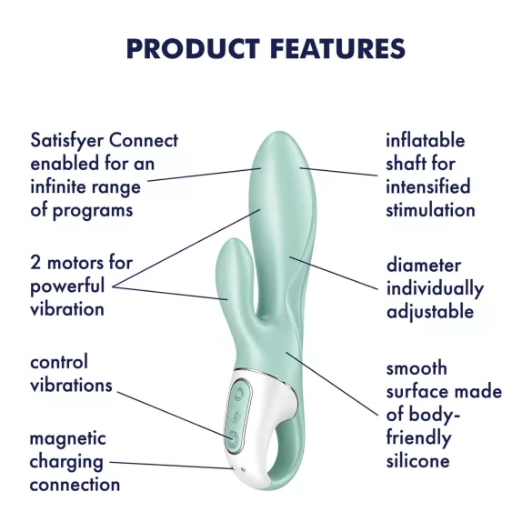 Satisfyer Air Pump Bunny 5 - wibrująca, pompowana zabawka sterowana aplikacją (miętowa)