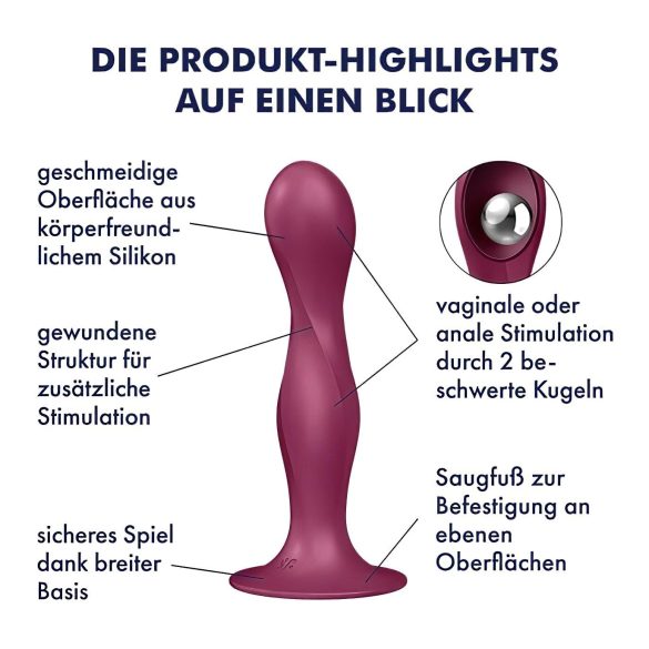 Satisfyer Double Ball-R - dildo z przyssawką - wagowy - czerwony