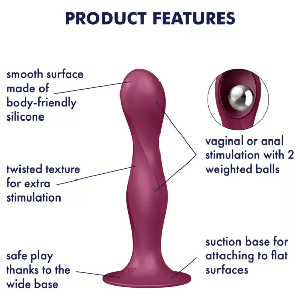 Satisfyer Double Ball-R - dildo z przyssawką - wagowy - czerwony