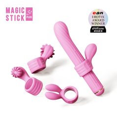 Magic Stick - wibrator z wymiennymi nakładkami (różowy)