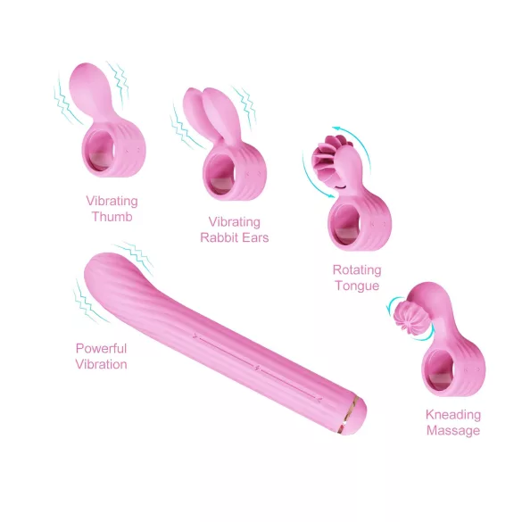Magic Stick - wibrator z wymiennymi nakładkami (różowy)