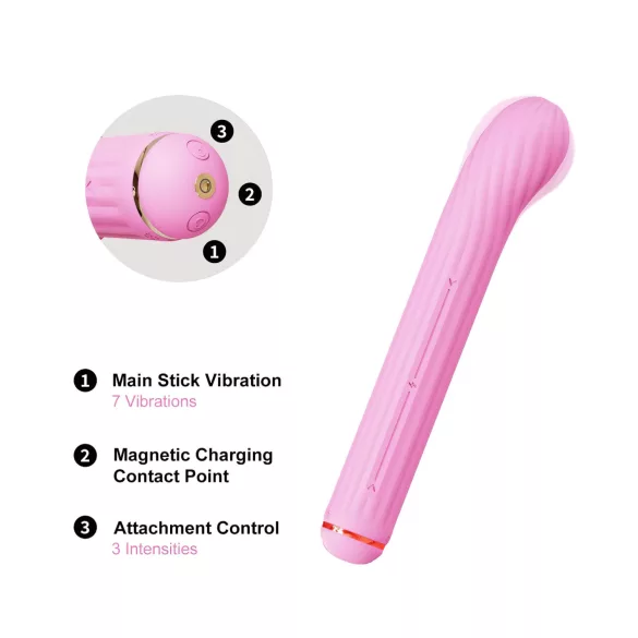 Magic Stick - wibrator z wymiennymi nakładkami (różowy)