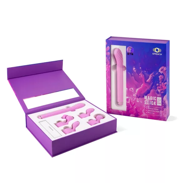 Magic Stick - wibrator z wymiennymi nakładkami (różowy)