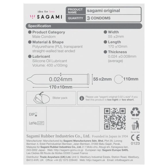 Sagami Original 0.02 - prezerwatywy - ultracienkie - 55mm 3 sztuki