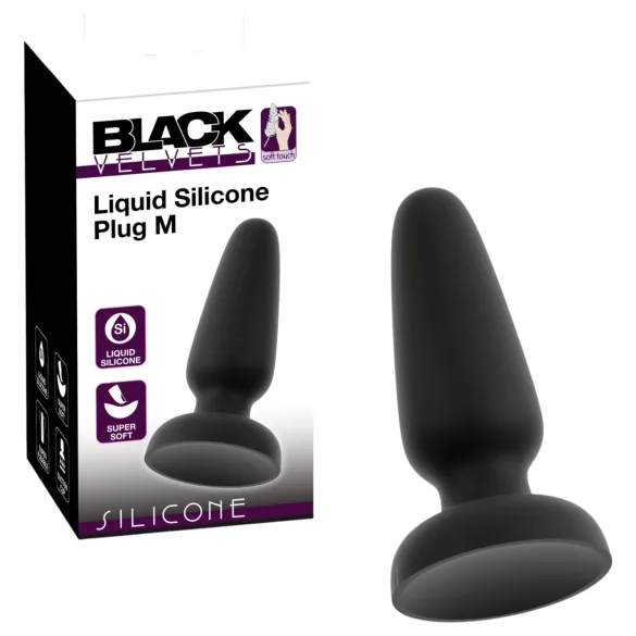 Black Velvets - silikonowy analny korek z przyssawką (czarny) - M