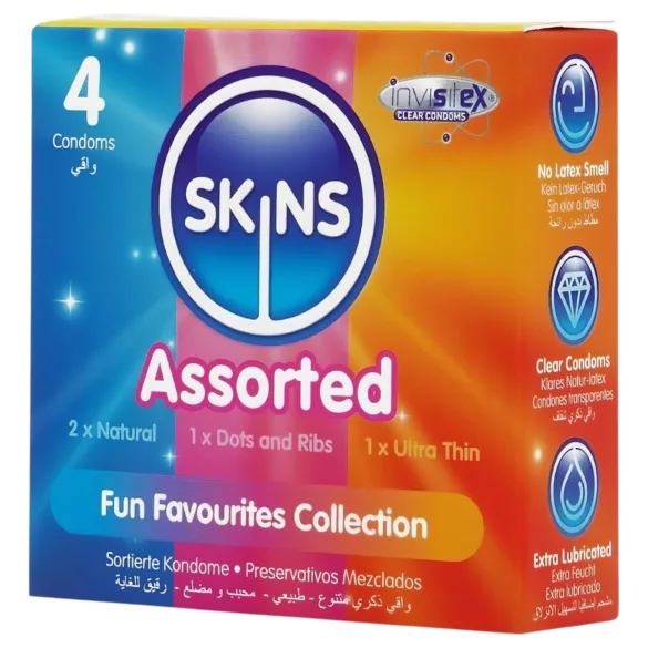 Skins - prezerwatywy mieszane - z wypustkami, naturalne, ekstra cienkie (4 szt.)