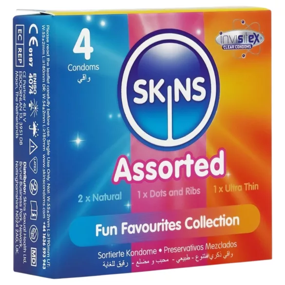 Skins - prezerwatywy mieszane - z wypustkami, naturalne, ekstra cienkie (4 szt.)