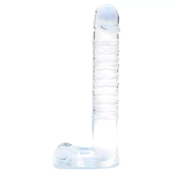 Clarity - szklany dildo z jądrami - przezroczysty