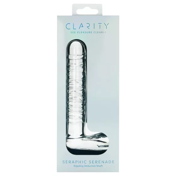 Clarity - szklany dildo z jądrami - przezroczysty
