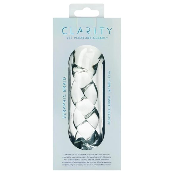 Clarity - szklany dildo z plecionym wzorem - przezroczysty