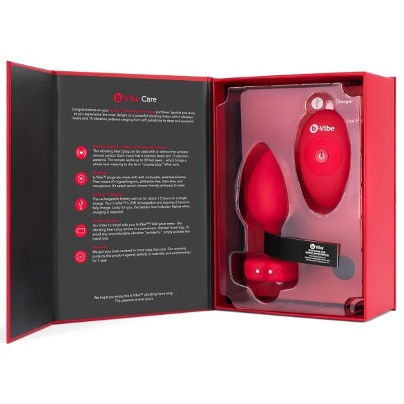 b-vibe heart - akumulatorowy, zdalny wibrator analny (czerwony)