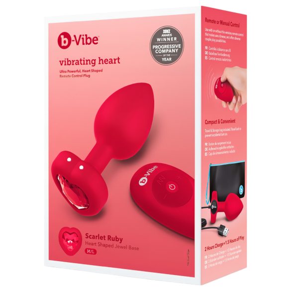 b-vibe heart - akumulatorowy, zdalny wibrator analny (czerwony)