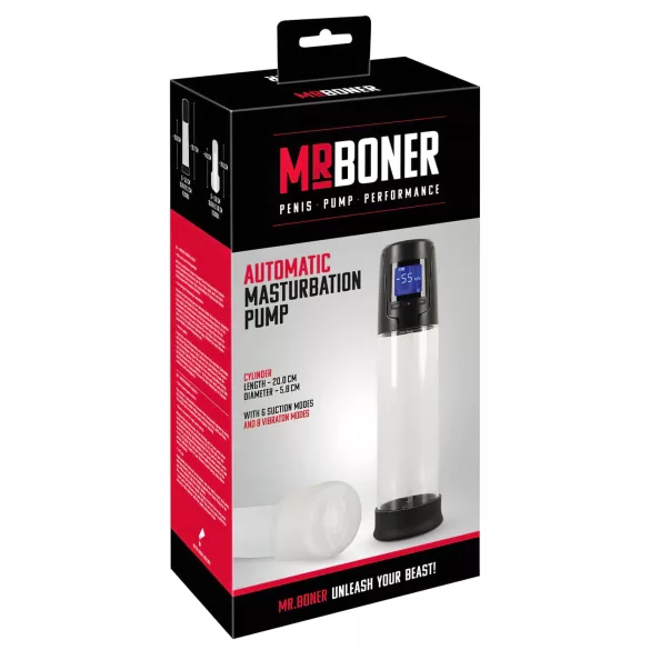 Mister Boner - akumulatorowa, automatyczna pompka do penisa (czarno-przezroczysta)